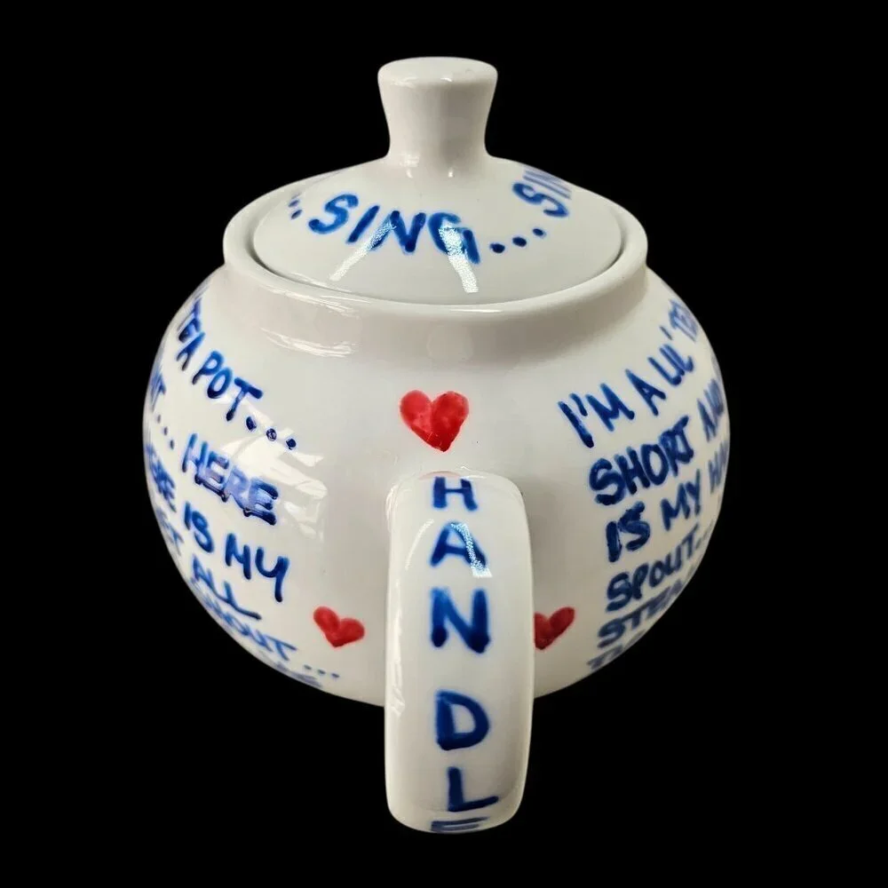 Omni Ware Ceramic Teapot Upcycled Hand Painted  Im a Lil Teapot  32 oz Capacity